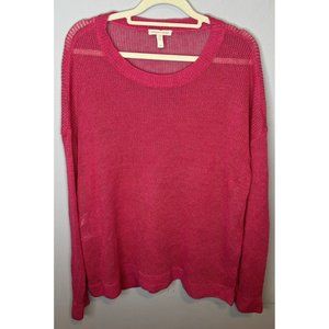 Eileen Fisher Medium 100% Organic Linen Pink Sweater Knit Long Sleeve Barbie